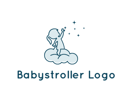 little girl sitting on cloud playing with stars