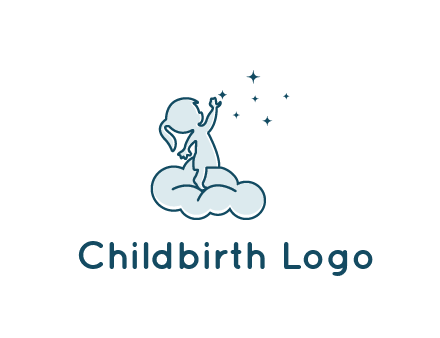 little girl sitting on cloud playing with stars