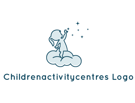 little girl sitting on cloud playing with stars