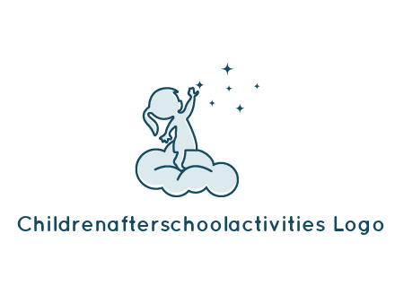 little girl sitting on cloud playing with stars