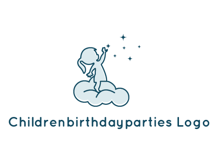 little girl sitting on cloud playing with stars