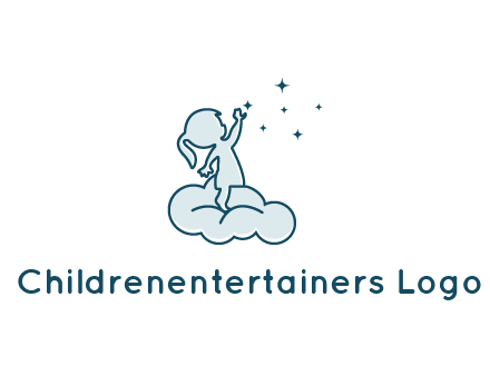 little girl sitting on cloud playing with stars
