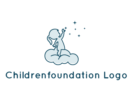 little girl sitting on cloud playing with stars