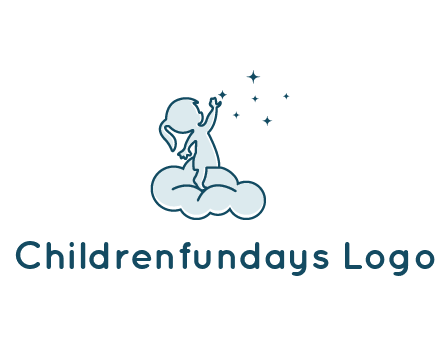 little girl sitting on cloud playing with stars