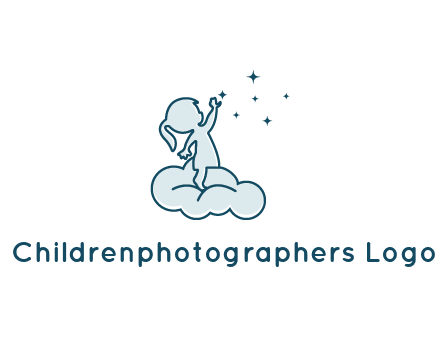 little girl sitting on cloud playing with stars