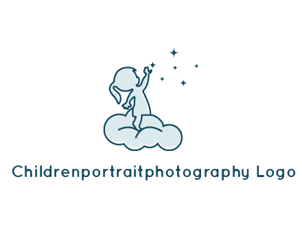 little girl sitting on cloud playing with stars