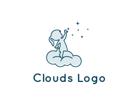 little girl sitting on cloud playing with stars