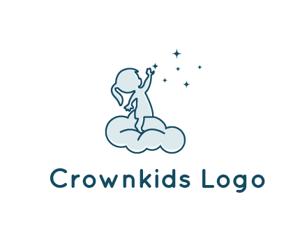 little girl sitting on cloud playing with stars