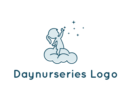 little girl sitting on cloud playing with stars