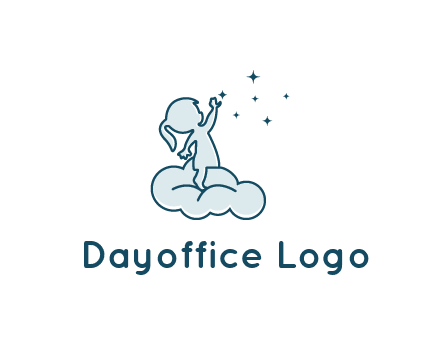 little girl sitting on cloud playing with stars