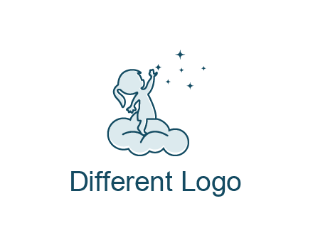 little girl sitting on cloud playing with stars