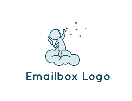 little girl sitting on cloud playing with stars