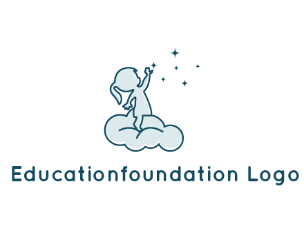little girl sitting on cloud playing with stars