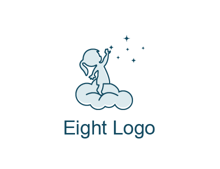 little girl sitting on cloud playing with stars