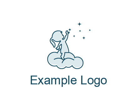 little girl sitting on cloud playing with stars