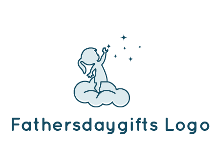 little girl sitting on cloud playing with stars