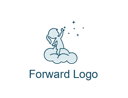 little girl sitting on cloud playing with stars