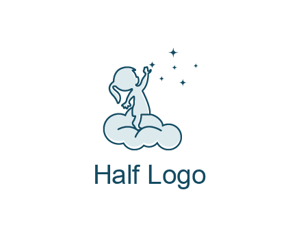 little girl sitting on cloud playing with stars