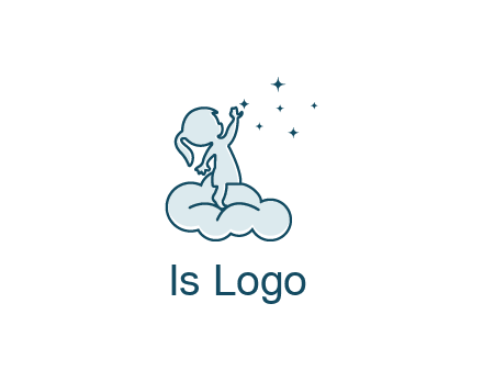 little girl sitting on cloud playing with stars