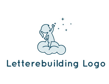 little girl sitting on cloud playing with stars