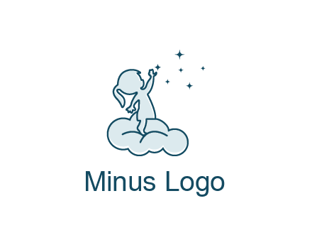little girl sitting on cloud playing with stars