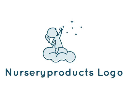 little girl sitting on cloud playing with stars