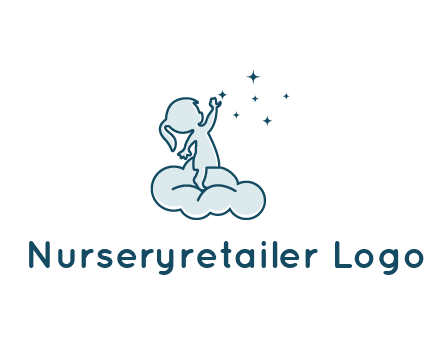 little girl sitting on cloud playing with stars