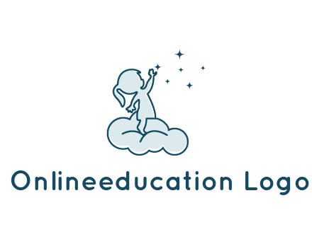 little girl sitting on cloud playing with stars