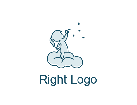 little girl sitting on cloud playing with stars