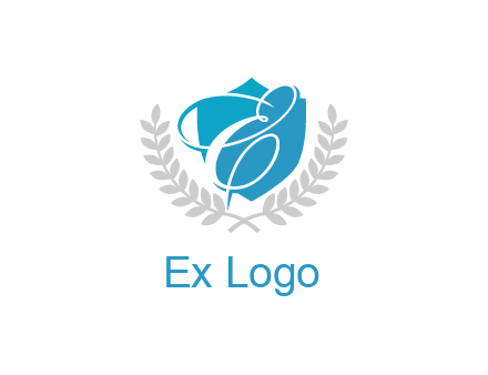 negative spacing calligraphic letter E in shield with leaves