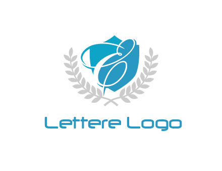 negative spacing calligraphic letter E in shield with leaves