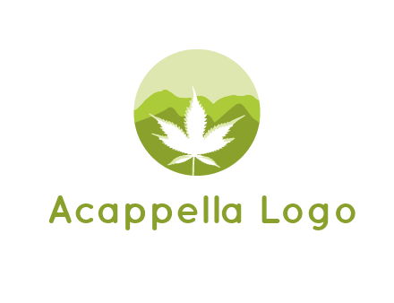 negative spacing marijuana leaf in circle with mountain fields
