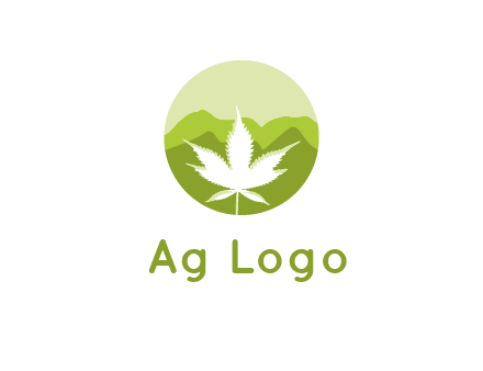 negative spacing marijuana leaf in circle with mountain fields