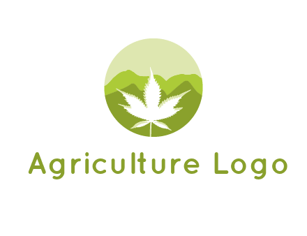 negative spacing marijuana leaf in circle with mountain fields