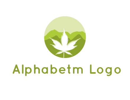 negative spacing marijuana leaf in circle with mountain fields