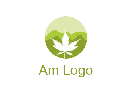 negative spacing marijuana leaf in circle with mountain fields
