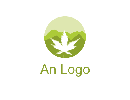 negative spacing marijuana leaf in circle with mountain fields