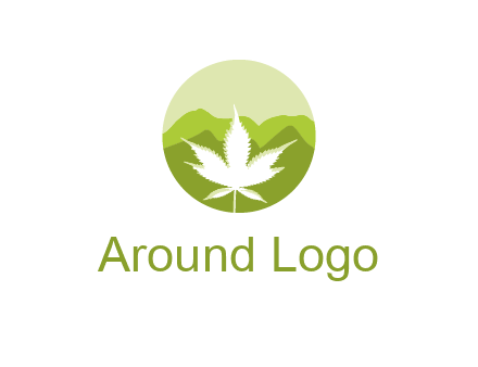 negative spacing marijuana leaf in circle with mountain fields