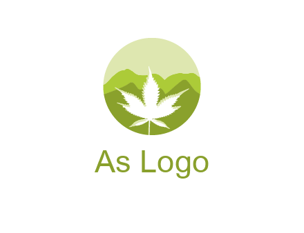 negative spacing marijuana leaf in circle with mountain fields