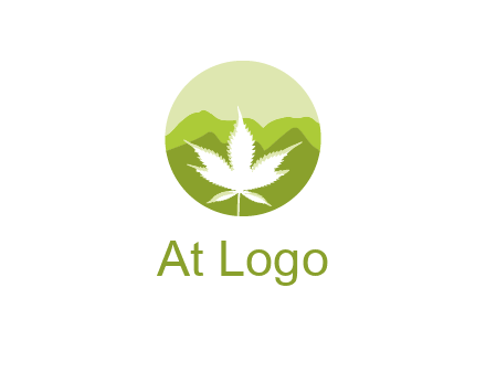 negative spacing marijuana leaf in circle with mountain fields