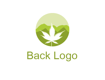 negative spacing marijuana leaf in circle with mountain fields