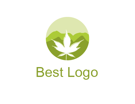 negative spacing marijuana leaf in circle with mountain fields