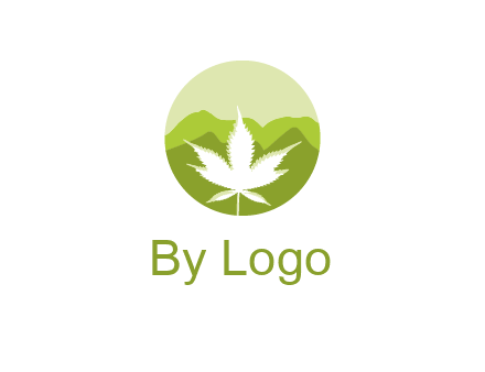 negative spacing marijuana leaf in circle with mountain fields