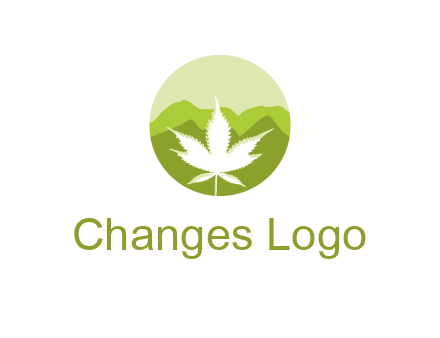 negative spacing marijuana leaf in circle with mountain fields