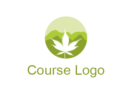 negative spacing marijuana leaf in circle with mountain fields