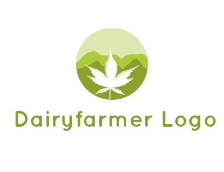 negative spacing marijuana leaf in circle with mountain fields