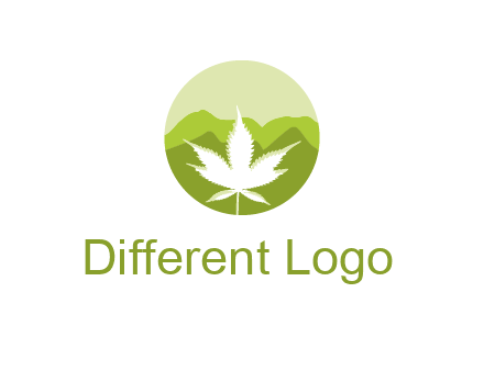 negative spacing marijuana leaf in circle with mountain fields