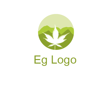 negative spacing marijuana leaf in circle with mountain fields