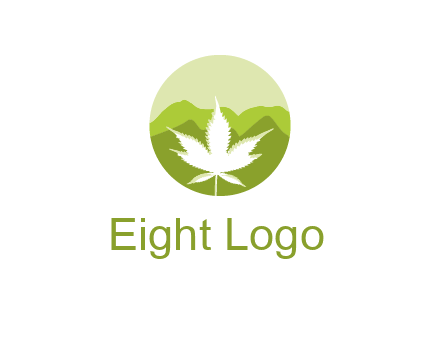 negative spacing marijuana leaf in circle with mountain fields