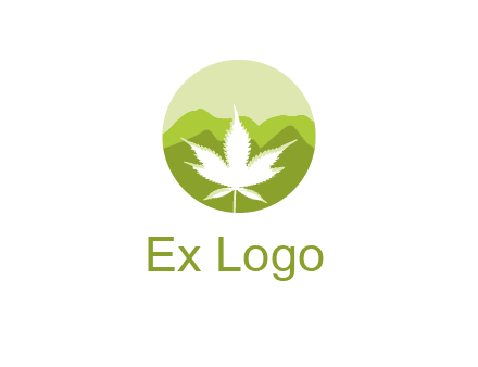 negative spacing marijuana leaf in circle with mountain fields